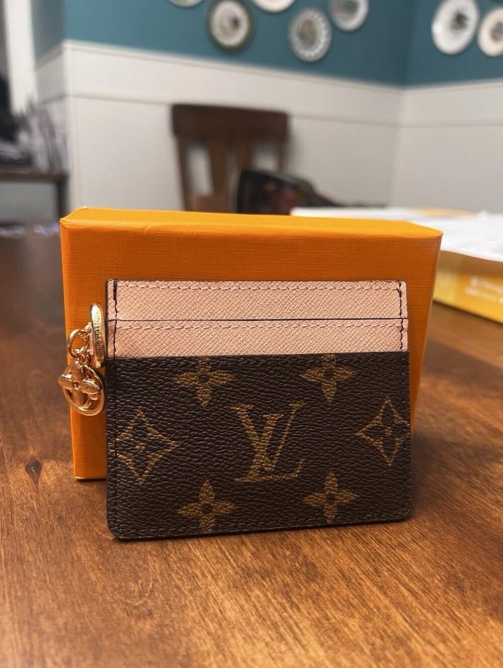 Louis Vuitton Brown & Pink Monogram Card Holder with Charm - Picture 4 of 6